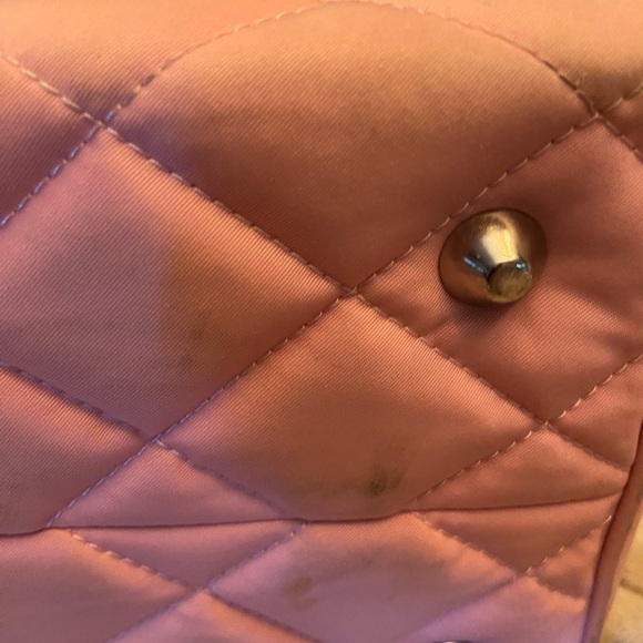 EUC MY FLAT IN LONDON QUEEN BEE PINK NYLON & LEATHER QUILTD TOTE BAG - Picture 6 of 10